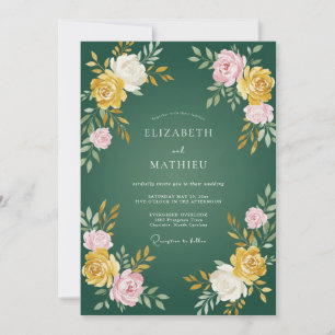 Hunter Gold Petal Wedding Invitation