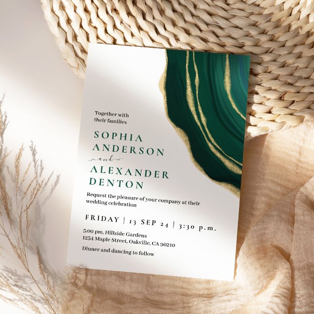 Hunter Green,  agate gemstone, initials Invitation (Creator Uploaded)