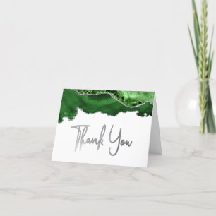 Hunter Green Agate Silver Script Thank You Card