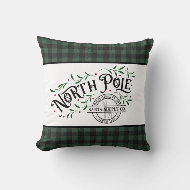 Hunter Green and Black Buffalo Plaid - North Pole Cushion (Front)