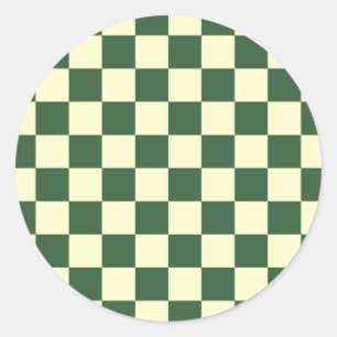 Hunter Green and Cream Chequerboard Classic Round Sticker