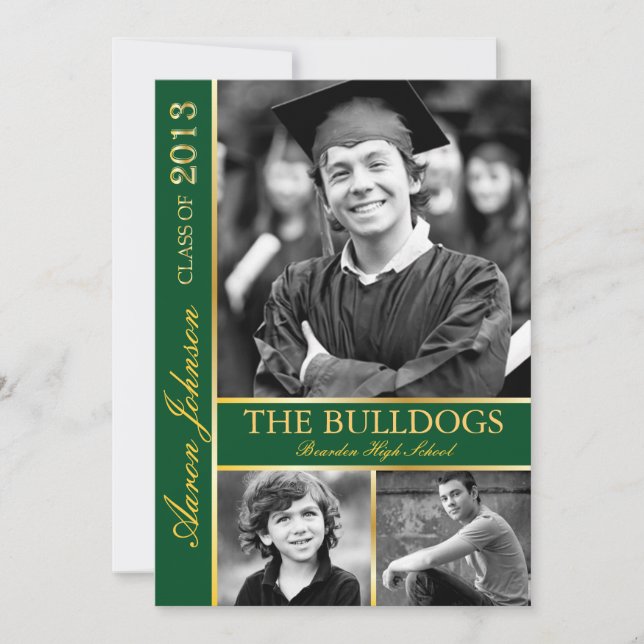 Hunter Green and Gold Photo Invitation E (Front)