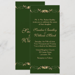 Hunter Green and Gold Wedding Invitation