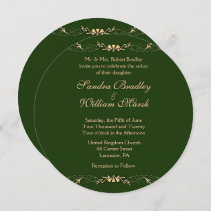 Hunter Green and Gold Wedding Invitation