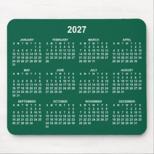 Hunter Green and White 2027 Calendar Mouse Pad