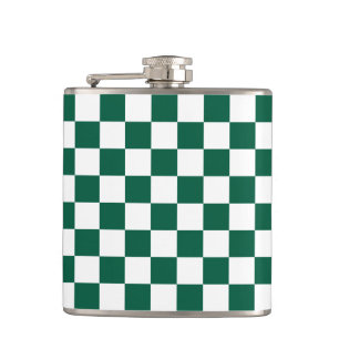 Hunter Green and White Checkered Hip Flask