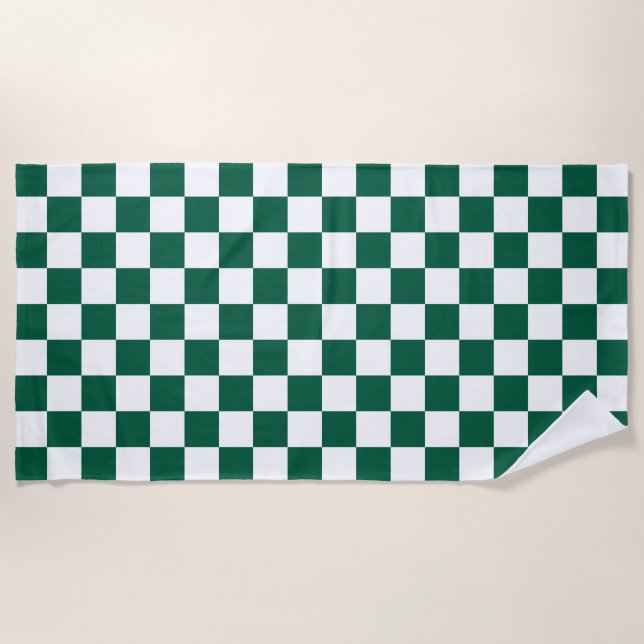 Hunter Green and White Chequered Beach Towel (Front)