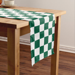 Hunter Green and White Chequered Long Table Runner