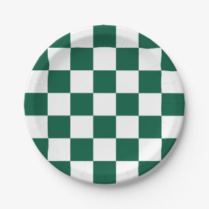 Hunter Green and White Chequered Paper Plate