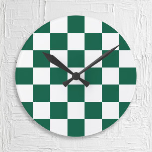 Hunter Green and White Chequered Round Clock