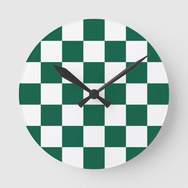 Hunter Green and White Chequered Round Clock (Front)