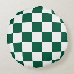 Hunter Green and White Chequered Round Cushion