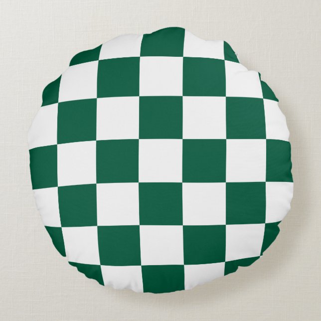 Hunter Green and White Chequered Round Cushion (Back)