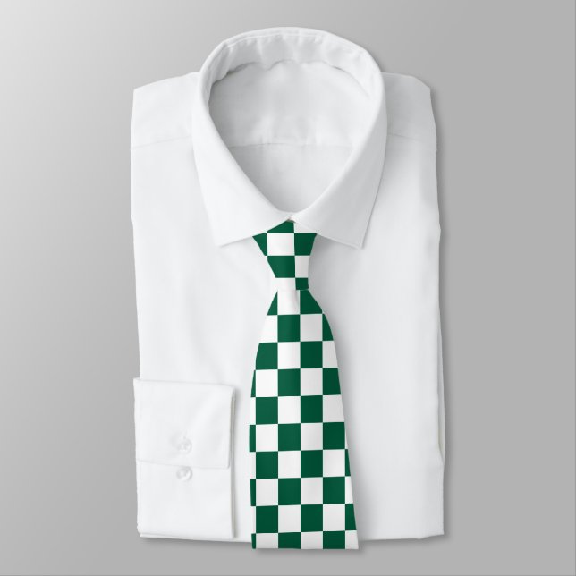 Hunter Green and White Chequered Tie (Tied)