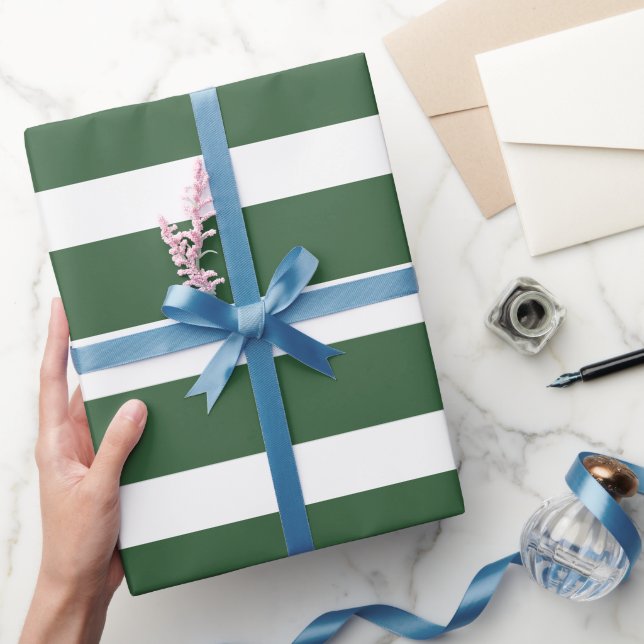 Hunter Green and White Classic Horizontal Striped Wrapping Paper (Gifting)
