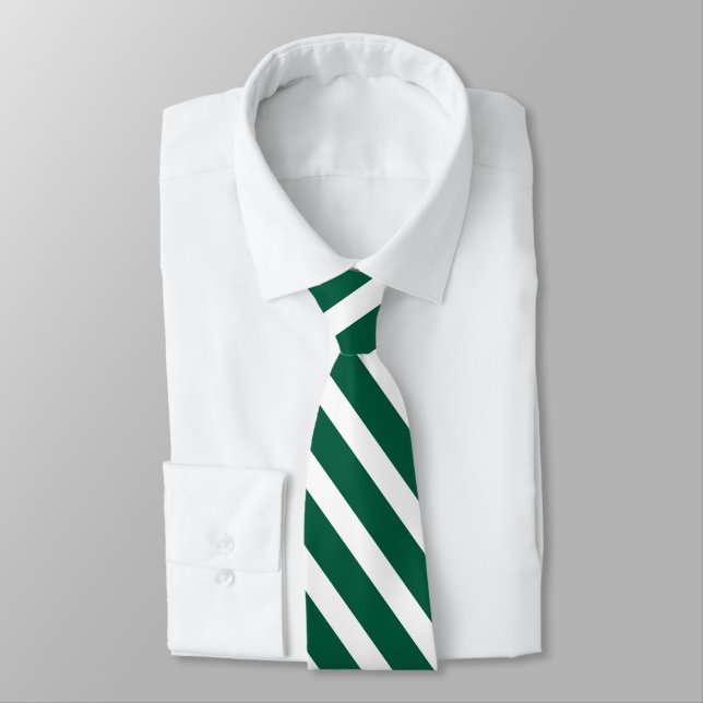 Hunter Green and White Geometric Diagonal Stripes Tie (Tied)
