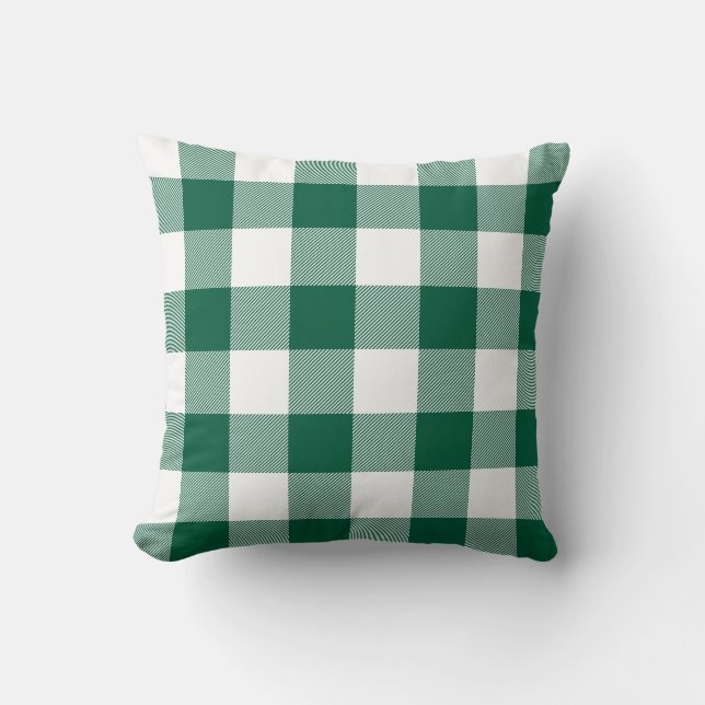 Hunter Green and White Gingham Plaid Cushion (Front)