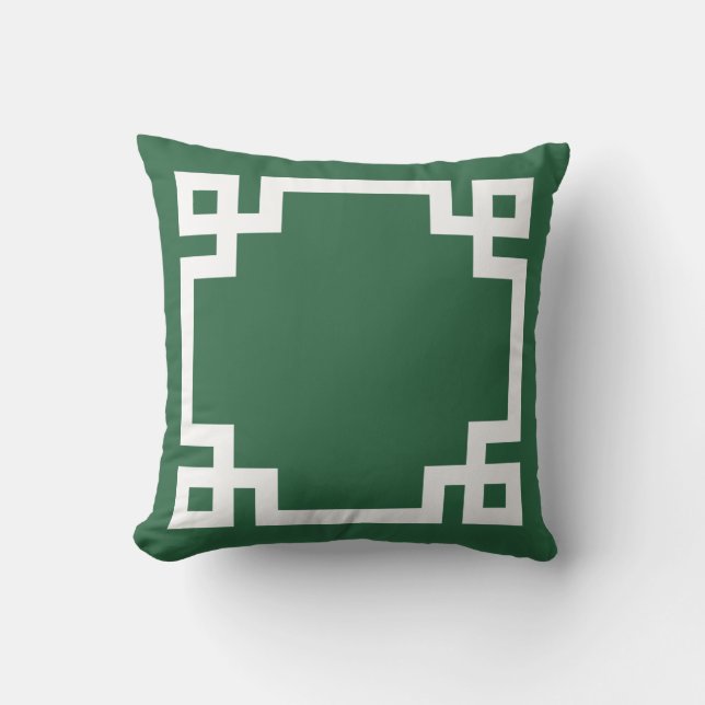 Hunter Green and White Greek Key Border Cushion (Front)
