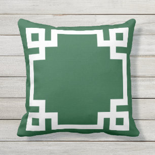 Hunter Green and White Greek Key Border Cushion