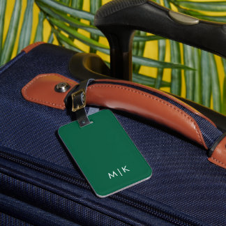 Hunter Green and White Modern Monogram Luggage Tag