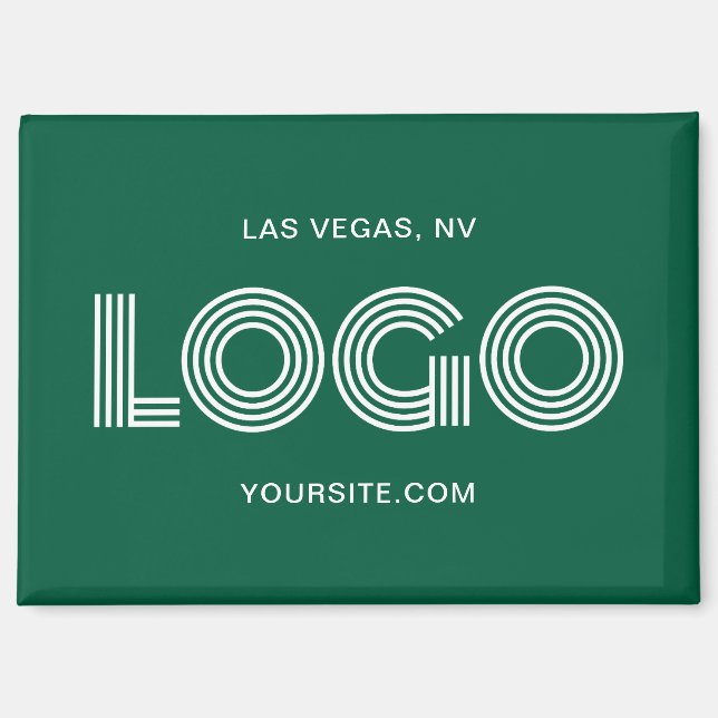 Hunter Green and White Modern Rectangular Logo Magnet (Front)