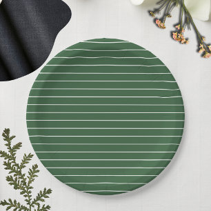 Hunter Green and White Thin Horizontal Striped Paper Plate