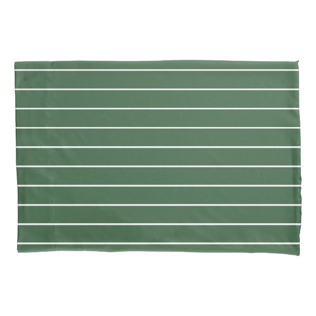 Hunter Green and White Thin Horizontal Striped Pillowcase (Front)