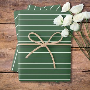 Hunter Green and White Thin Horizontal Striped Wrapping Paper Sheet
