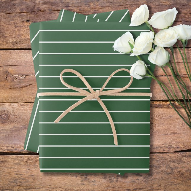 Hunter Green and White Thin Horizontal Striped Wrapping Paper Sheet (Creator Uploaded)