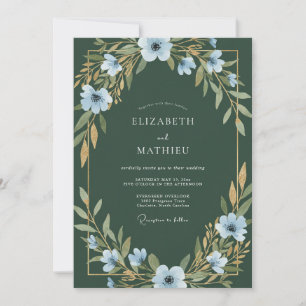 Hunter Green Anemone Wedding Invitation
