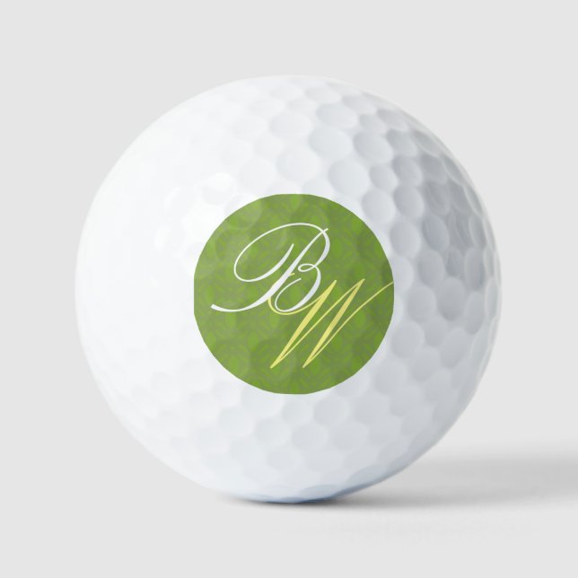 Hunter Green ⛳✨ Art Deco Initials  Golf Balls (Front)