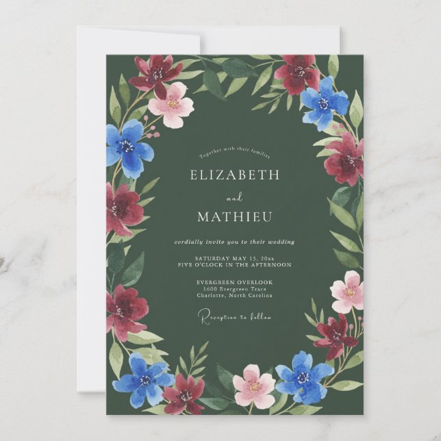 Hunter Green Artistic Winter Wedding Invitation (Front)