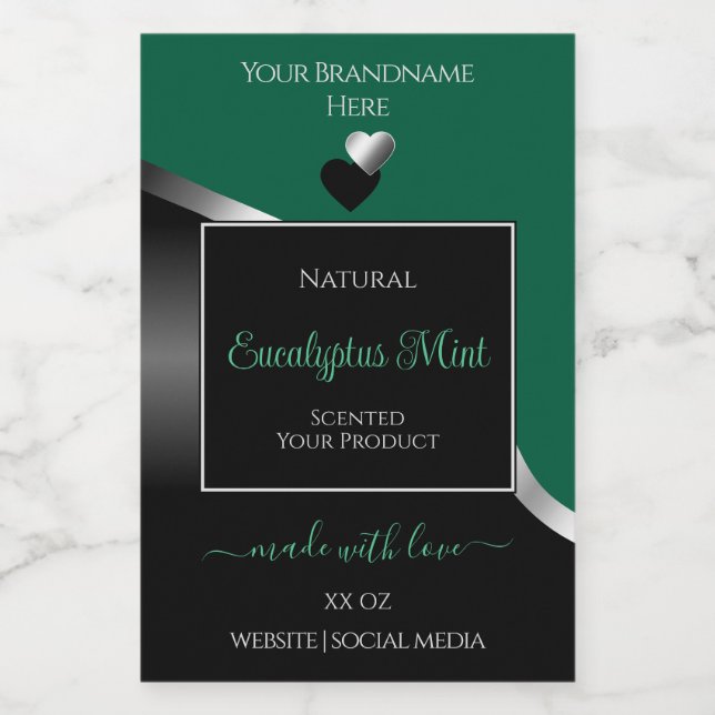 Hunter Green Black Wavy Silver Heart Product Label (Single Label)