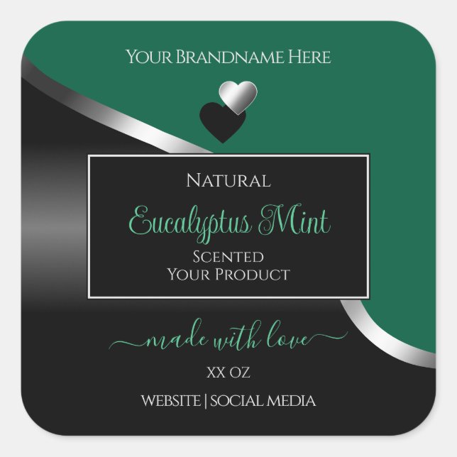 Hunter Green Black Wavy Silver Heart Product Label (Front)