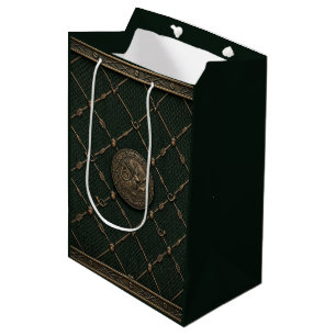 Hunter Green & Bronze Hunting Lodge Emblem Fabric Medium Gift Bag