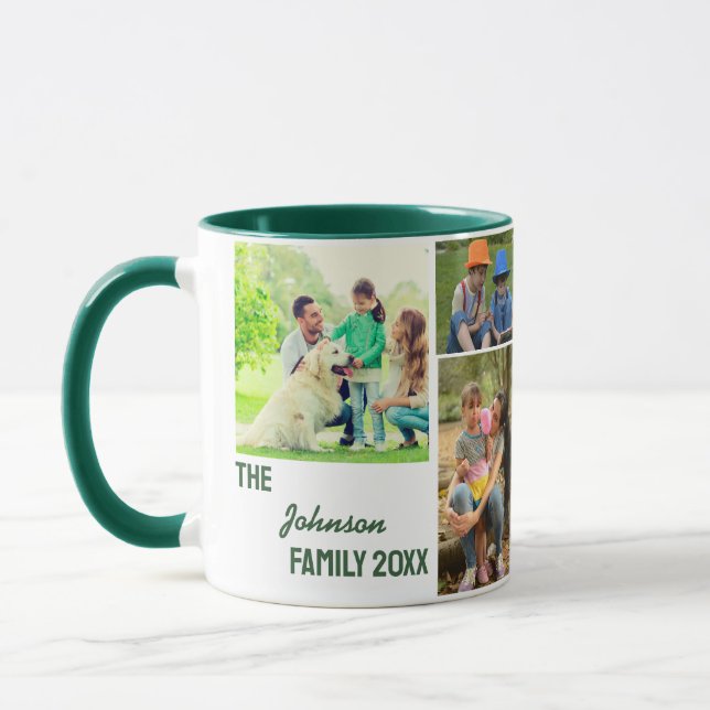 Hunter Green Calligraphy Family Photo Collage Mug (Left)