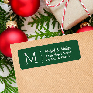 Hunter Green Custom Monogram Return Address Label