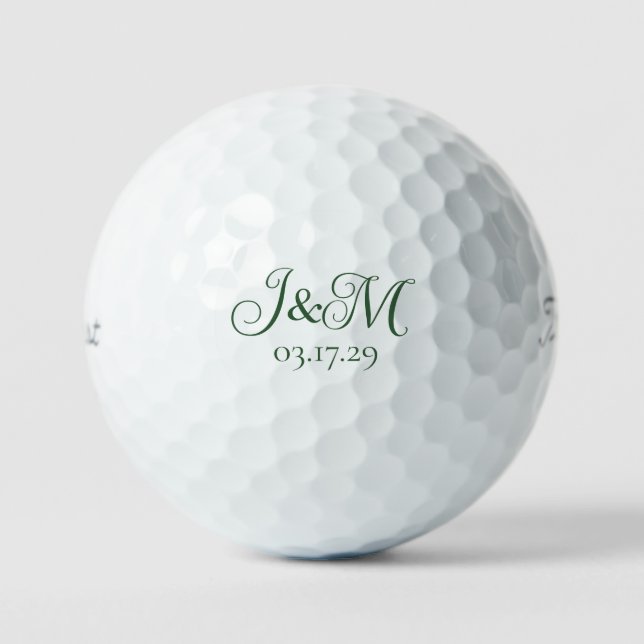Hunter Green Custom Wedding Favours Initials  Golf Balls (Front)