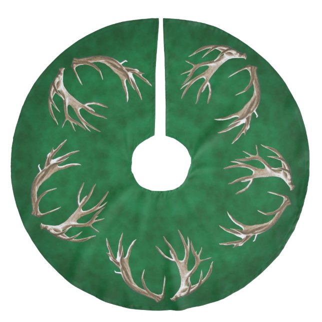 Hunter Green Deer Antlers Christmas Tree Skirt (Front)