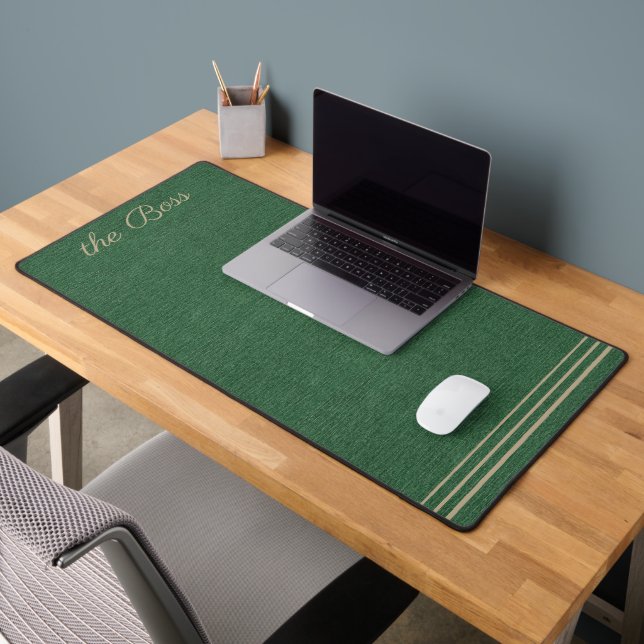 Hunter Green Denim Print, Khaki Accents Desk Mat (Office 2)