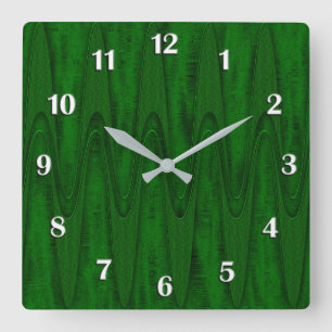 Hunter Green Design Face with White Numbers Square Wall Clock