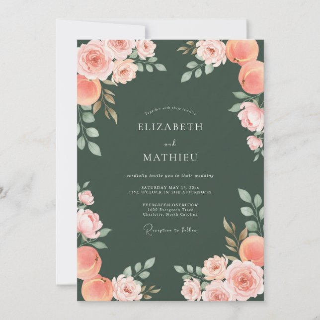 Hunter Green Elegant Floral Wedding Invitation (Front)