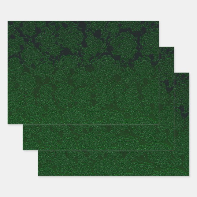 Hunter Green Elegant Succulent Pattern Design Wrapping Paper Sheet (Set)