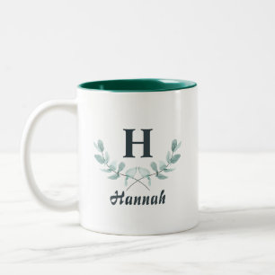 Hunter Green Eucalyptus Leaf Monogrammed Two-Tone Coffee Mug