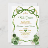 Hunter Green Floral Bow Ribbon Gold Mis Quince