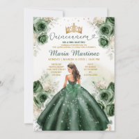 Hunter Green Floral Princess Gold Quiñceanera
