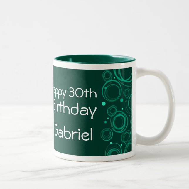 Hunter green funky circle patterned photo mug (Right)