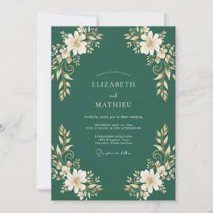 Hunter Green Gilded Botanical Wedding Invitation