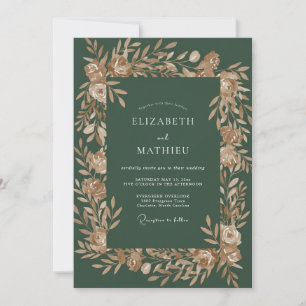 Hunter Green Glimmering Autumn Wedding Invitation