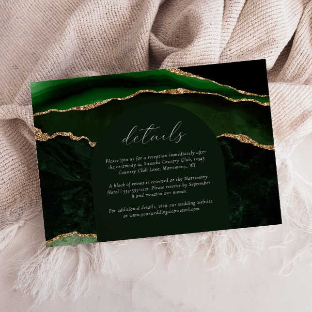 Hunter Green Gold Agate Arch Wedding Details Enclosure Card (Creator Uploaded)